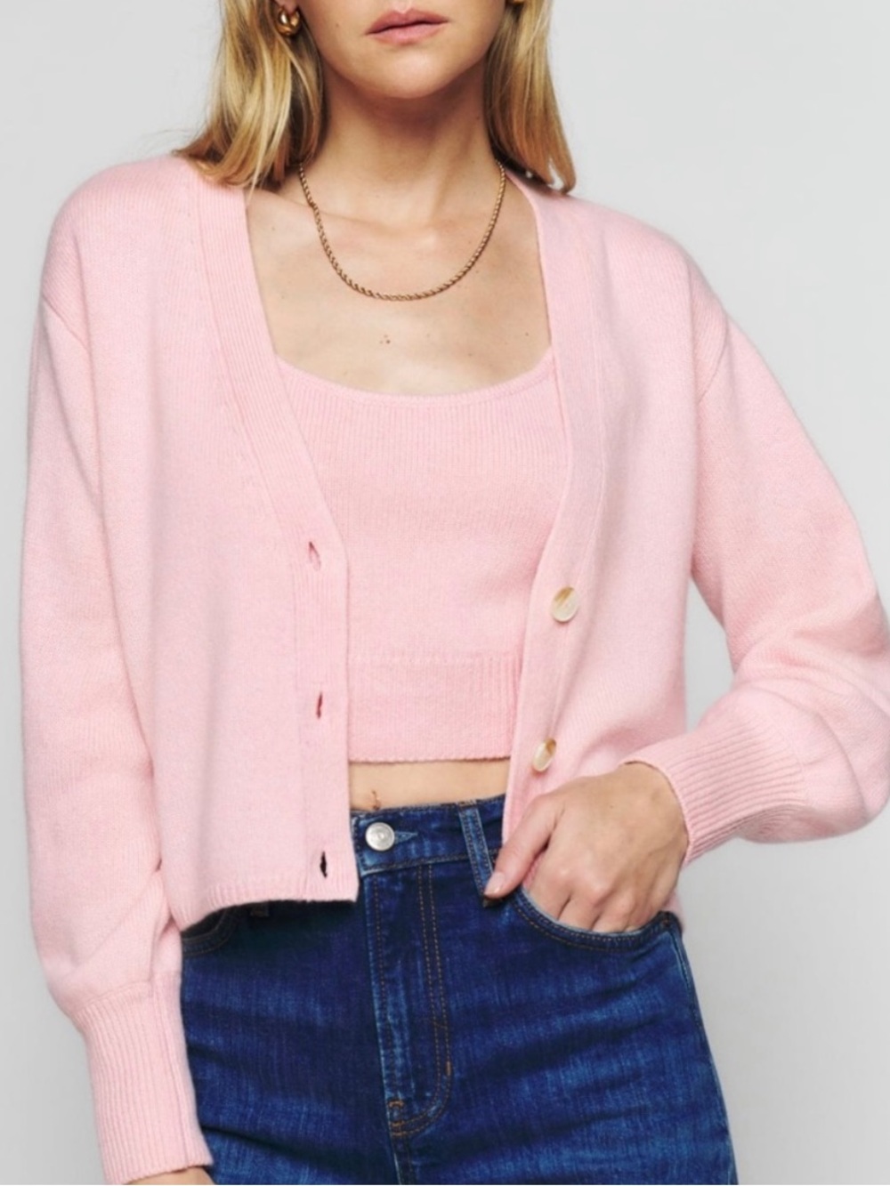 Reformation Varenne Cashmere Tank and Cardi set in ‘Blush’
